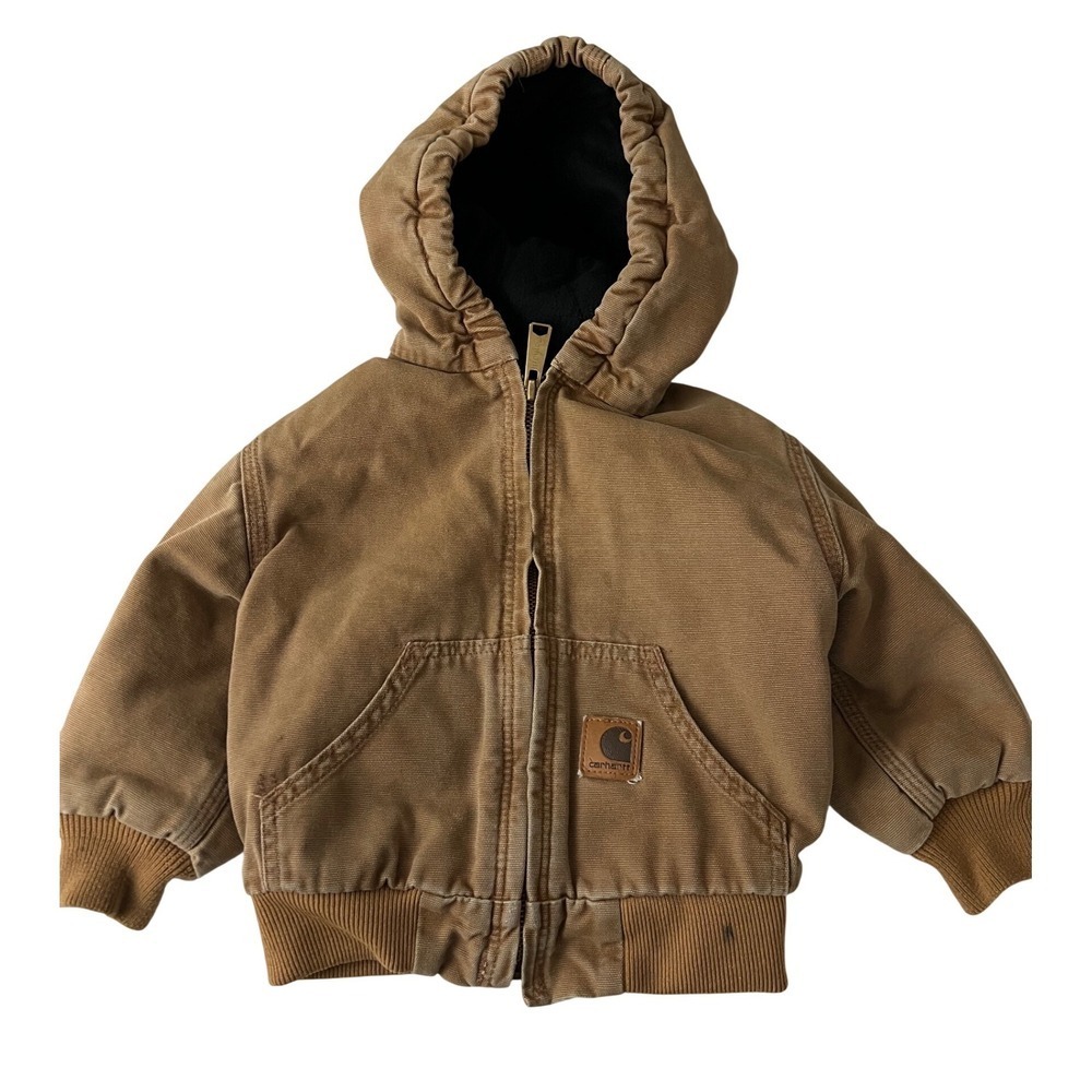 Carhartt Youth Washed Duck Active Jacket Kids 2T Brown Canvas Hooded Duck YTJ130